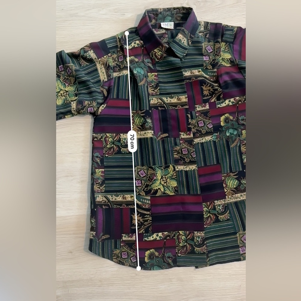 SMW Women’s Vintage Patchwork Button-Down Shirt – Green & Burgundy - Picture 13 of 14